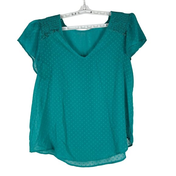Women's Teal Polka Dot V-Neck Blouse Size 1X - Picture 1 of 4